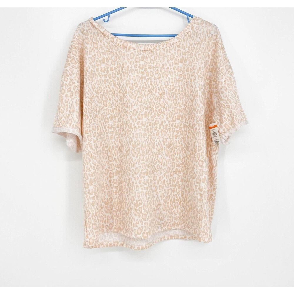 SPLENDID Women's Short Sleeve Top Animal Print Peach Beige White Size Large